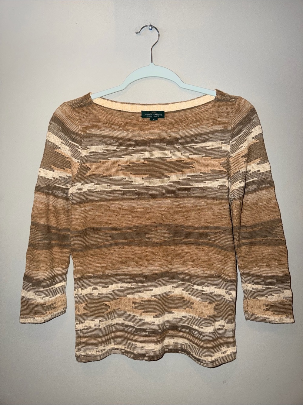 Lauren Ralph Lauren M Southwestern Aztec Boatneck Sweater Brown size Med luxe